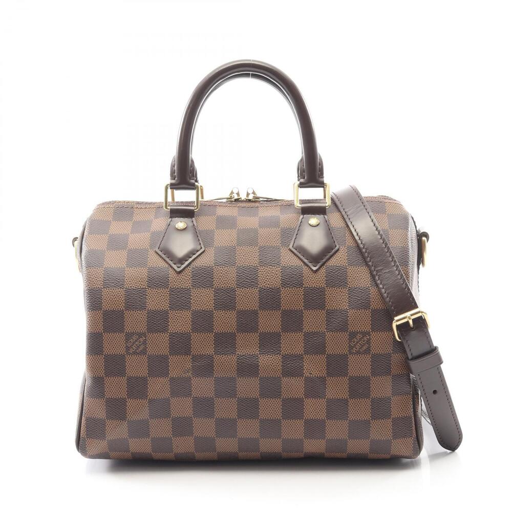 Louis Vuitton Speedy Bandouliere Handbag Canvas Leather Damier Brown